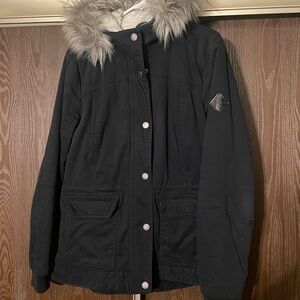 Hollister Black Utility Jacket with Fur Hood